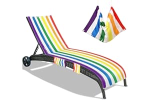 MOUNTCLIM Rainbow Lounge Chair Cover -Colorful Beach Chair Cover with Side Pockets Soft Quick Dry Pool Chair Towel Cover for Outdoor Sun Lounger Sunbathing Garden Hotel Beach Pool, No Slide, 85x30 in