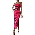 PRETTYGARDEN Women's Summer Maxi Bodycon Dresses Strapless Tube Top Printed Long Party Club Slit Dress