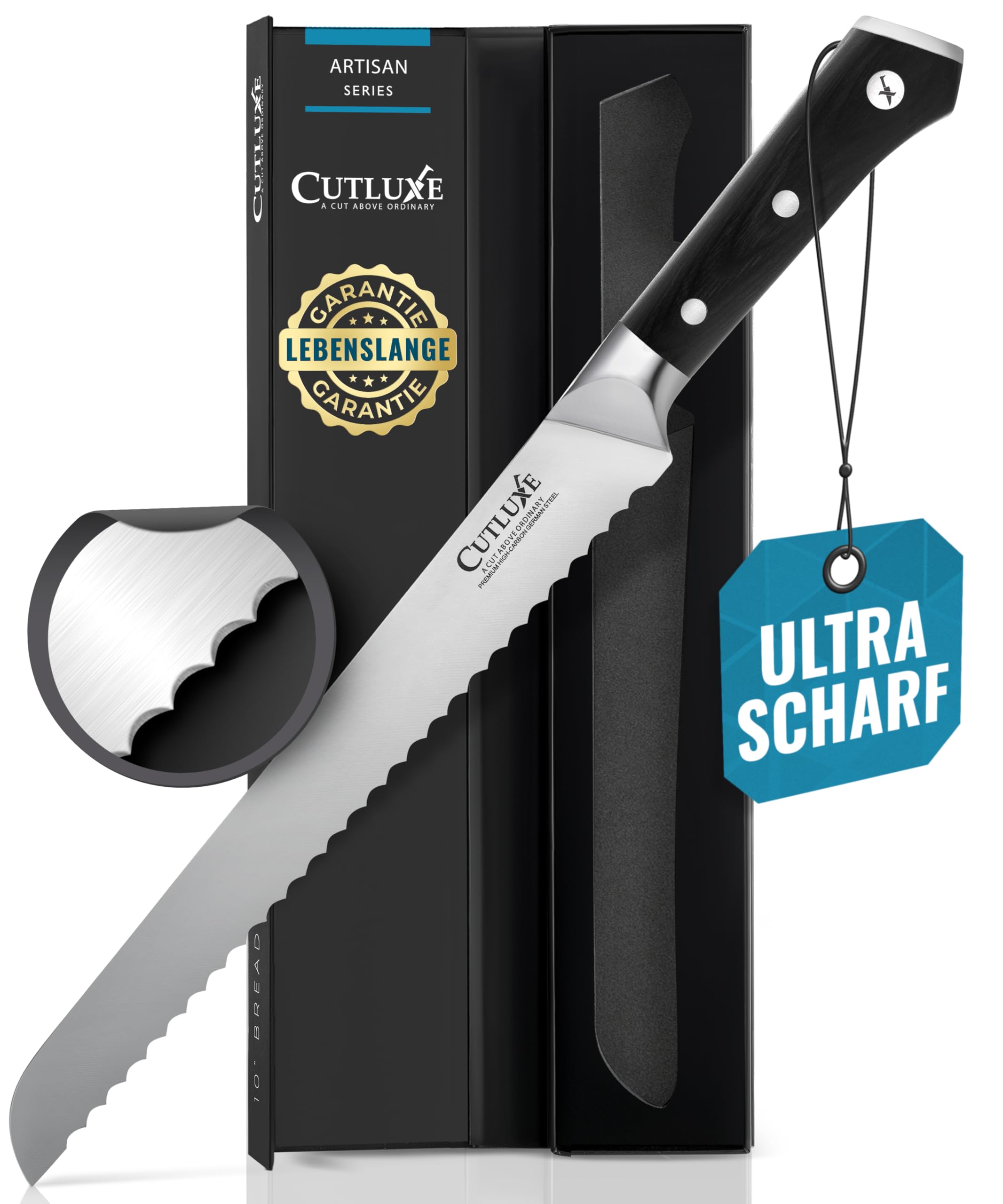 Cutluxe Brotmesser 25cm mit Wellenschliff – Brotschneidemesser Brötchenmesser Küchenmesser Kochmesser – Ergonomisches Design & Extrem Scharf