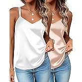 Zeagoo Silk Camisole Tops for Women 2026 V Neck Satin Tank Top Spaghetti Strap Cross Back Sleeveless Summer Blouses