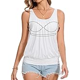 ANYFITTING Women Tank Top with Built in Bra Wide Strap Camisole Blouse Padded Shirt Summer Sleeveless Yoga Top Blouson Tee