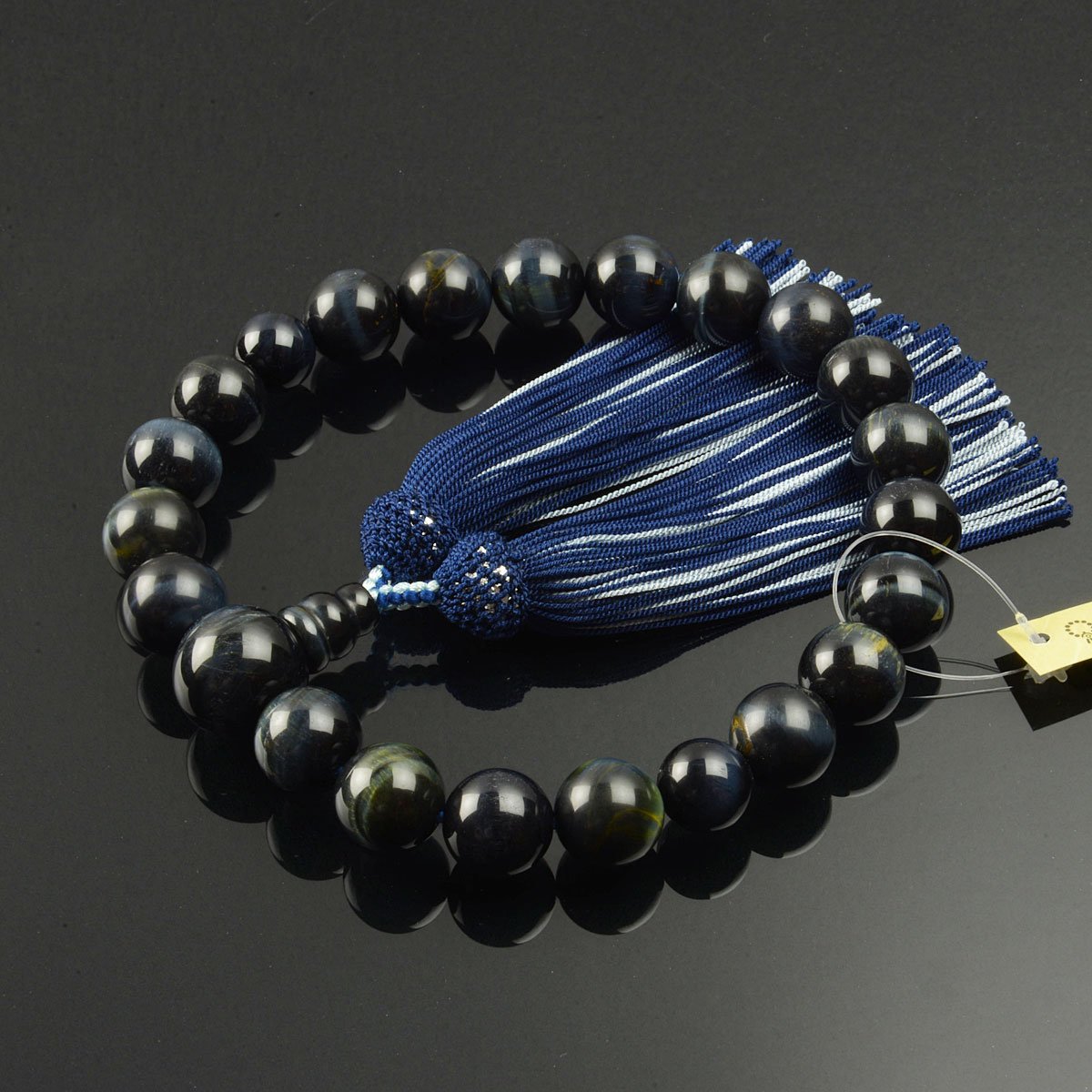 B0747pkw5l 正絹頭付房 結納屋さん Com 数珠念珠 青虎目石共仕立 2色襲房 桐箱付 F1106 略式数珠 男性用 京念珠 珠 数珠 新品