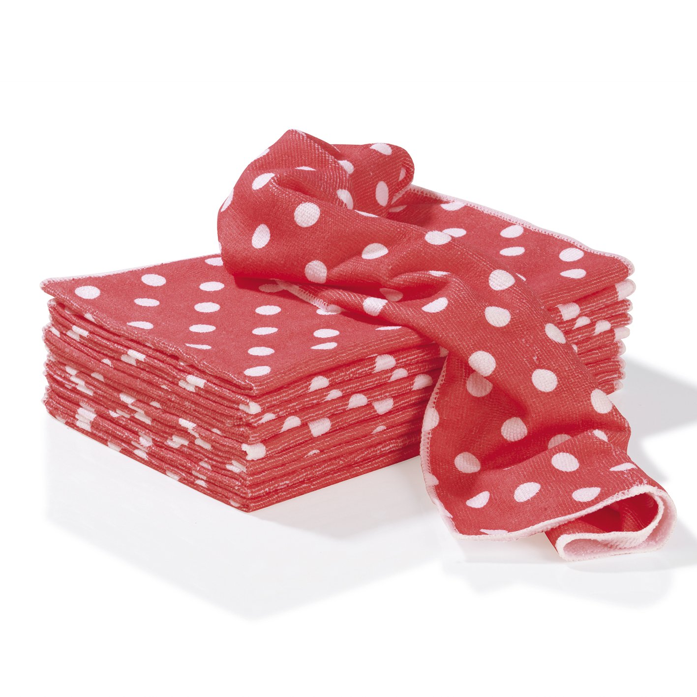 CLEANmaxx 03347, Tea Towel Microfibre Dots 10-piece. Red White Polyester Tea Towel, 40 x 60 cm