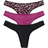OnGossamer Women's Intimate Apparel Mesh Low-Rise Thong Panty, Black/Purple/Floral Print, M/L