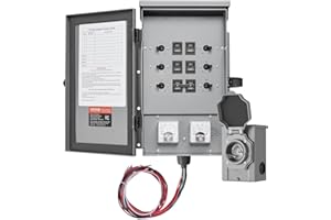 VEVOR Manual Transfer, 30-Amp 6-Circuit, Prewired Generator Transfer Kit with NEMA L14-30P Power Inlet Box, Double-Throw, NEMA 3R, Mechanical Watt Meter, for 7500W Generators