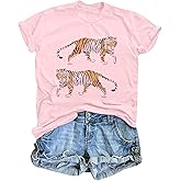 Tiger Shirt Women Vintage Animal Graphic T-Shirt Casual Short Sleeve Crewneck Tee Summer Loose Fit Tops
