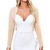 Aiboria Women's Long Sleeve Sheer Shrugs Open Front Mesh Cropped Cardigan Bolero S-XXL