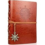 Leather Writing Journal Notebook, Vintage Nautical Spiral Daily Notepad Classic Embossed Travel Journal to Write in with Unli