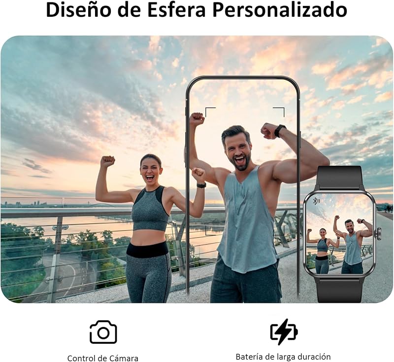 Smartwatch Hombre (Realizar/Recibir Llamadas), 1.85" Reloj Inteligente Hombre - Pulsómetro/Oxímetro/Sueño, Whatsapp Mensajes, Pulsera Actividad - 100 Modos Deportivos, Podómetro, Android iOS