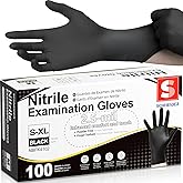 Schneider Black Nitrile Gloves, Powder Free, Disposable Gloves Latex Free for Medical Exam, Food Prep & Cleaning