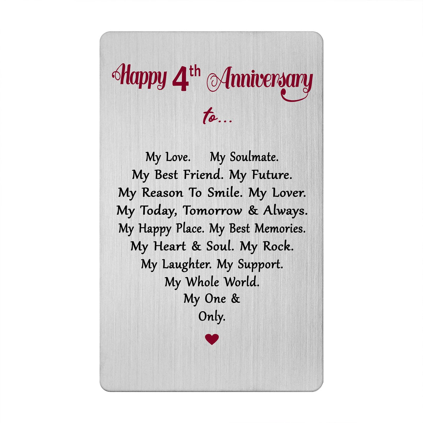 4 Year Anniversary Card for Men Women Him Her- Romantic 4th Four Fourth Anniversary Keepsake Gifts for Husband Wife