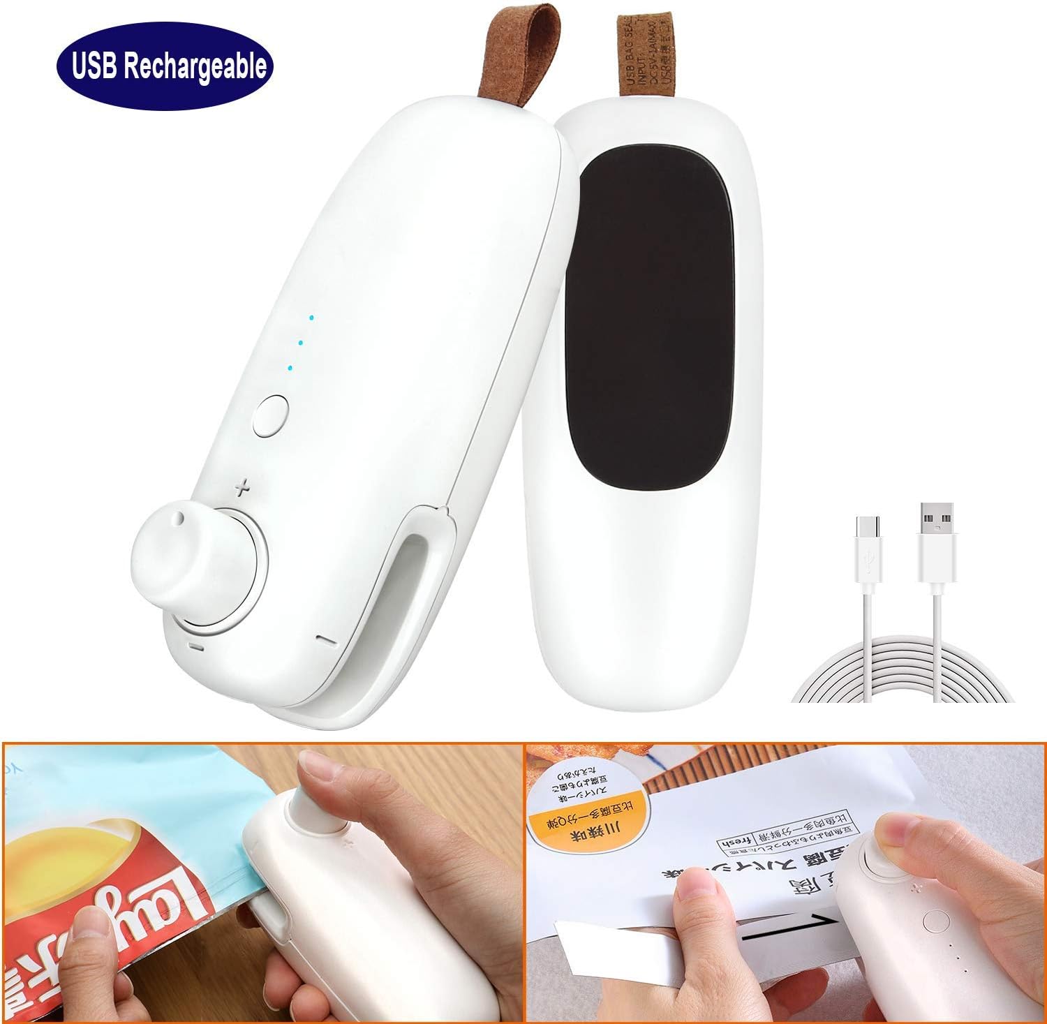 DCMEKA Rechargeable Heat Sealer, Portable Hand Held Plastic Bag Sealer w/Safety Lock, Mini Kitchen Heat Seal Machine for Chip Bags, Food Storage Bags, Snack & Cereal Bags, No Batteries Needed, White