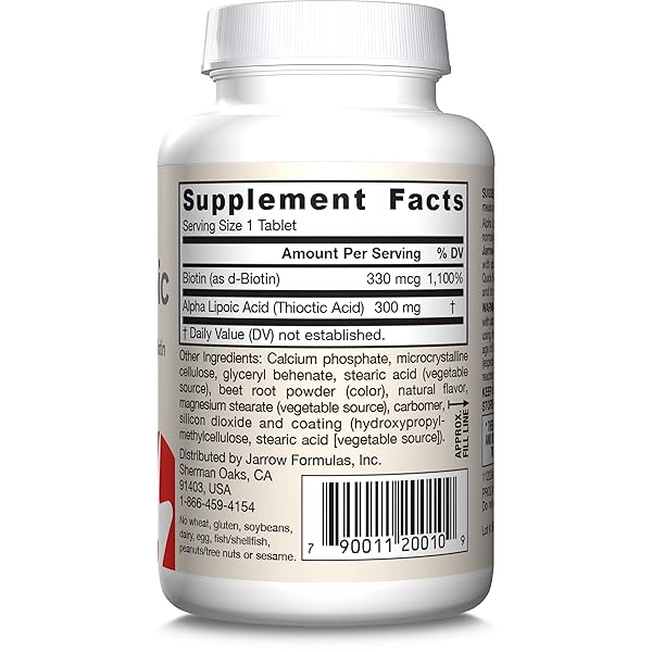 JARROW FORMULAS® ALPHA LIPOIC SUSTAIN WITH BIOTIN, 300 MG ALPHA LIPOIC ACID, UNIVERSAL ANTIOXIDANT, DIETARY SUPPLEMENT, 60 VEGAN TABLETS, UP TO A 60 DAY SUPPLY