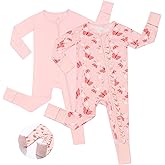 JunNeng Baby Girl Viscose from Bamboo Sleeper with Mitten Cuffs, 2 Way Zipper Romper, Sleep N' Play Pajamas 0-18 Months