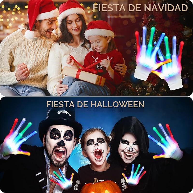 Guantes con Iluminación LED,y 6-modos-LED Luz Fluorescente Guantes para Bailar Carnaval Concierto Halloween Party — foto 5 de 8