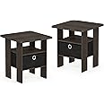 Furinno Andrey Set of 2 End Table / Side Table / Night Stand / Bedside Table with Bin Drawer, Dark Brown/Black