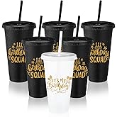Jingmore Birthday Party Tumblers 24 oz Squad Plastic Tumblers with Lid and Straw for 20th 30th 40th 50th 60th Birthday Decorations Favor for Women Adults (White,Black,6 Pcs)