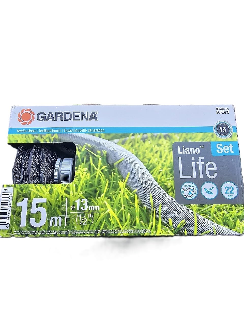 Gardena Liano Life Textile Hose 1/2 inch, 15m: Highly flexible textile garden hose, with PVC inner tube, no kinking, lightweight, weather-resistant (18445-20) (Package may vary)