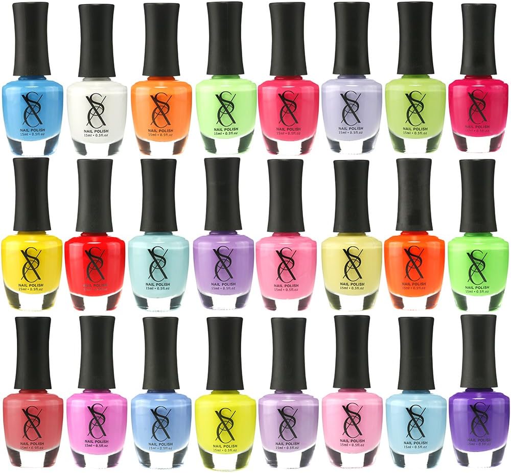 SXC Cosmetics Nail Polish Set, 24 Neon Pastel Colors 15ml/0.5oz Full Size Nail Lacquer Gift lot