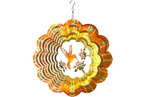 LJlifArt Wind Spinner Hummingbird 12 inches 3D Stainless Steel Mandala Decor Laser Cut Metal Art Geometric Pattern Hanging Wind Spinner Kinetic Yard Art Decorations Indoor/Outdoor Decor