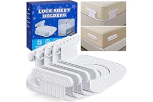 Piahmoiy Bed Sheet Holders for Corners: 4Pcs Fitted Sheet Holder with Locks, Sheet Clips Fits Mattress, Upgrade Sheet Holders Keep Sheets Firm & Tight, Heavy Duty Sheet Fasteners- White