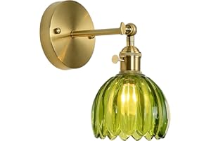Vintage Wall Sconces with Green Tulip Glass Lampshade, Indoor 180 Degree Adjusta-ble Wall Mount Lamp Modern Gold Wall Lightin