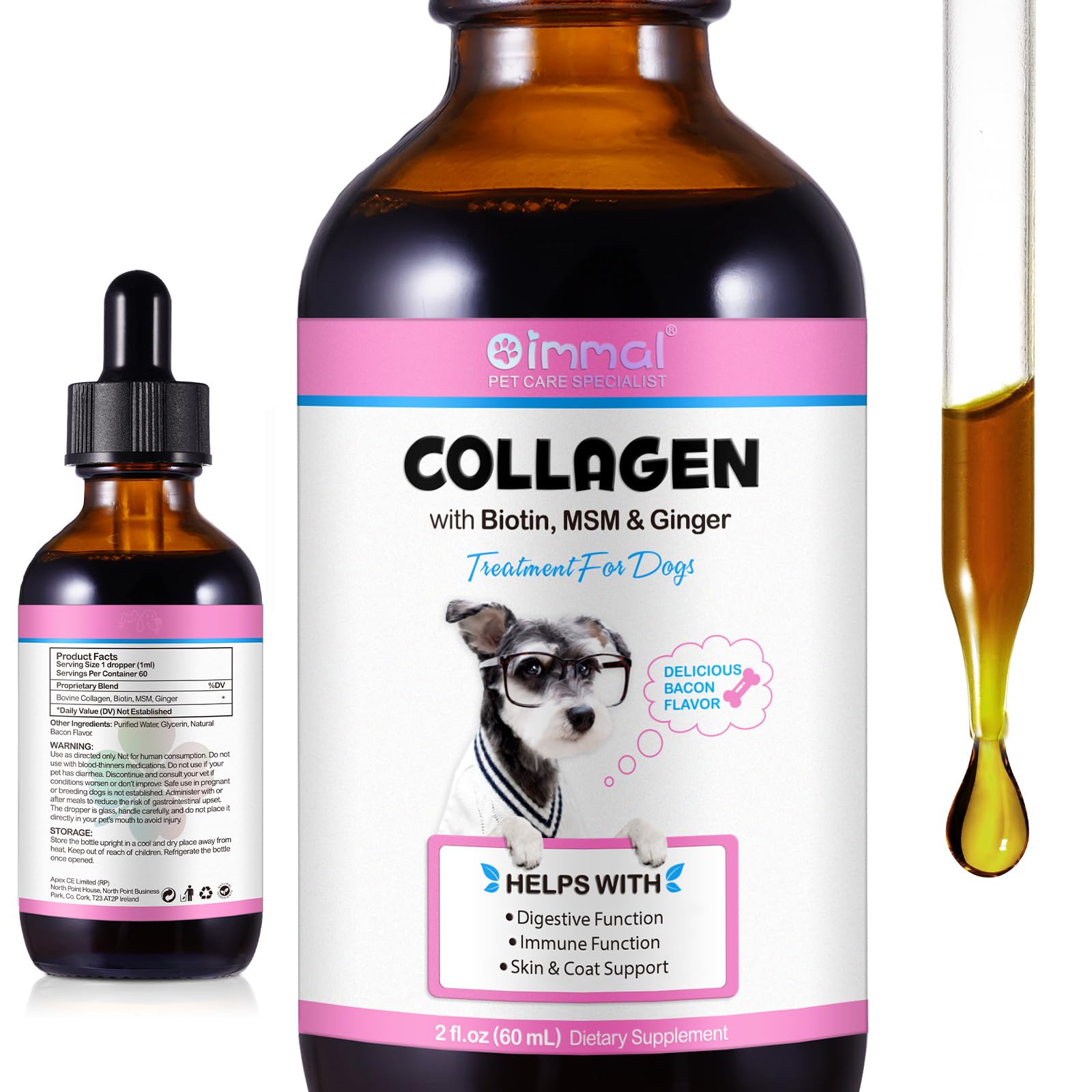 Collagen for Dogs – Herbal Liquid Supplement with Echinacea, Honeysuckle & Apple Cider Vinegar | Supports Normal Immune Function, Skin & Coat Condition, and Digestive Balance | 60ml