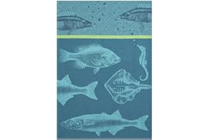 Coucke French Cotton Jacquard Towel, Banc De Poissons (School of Fish) Bleu, 20-Inches by 30-Inches, Turquoise