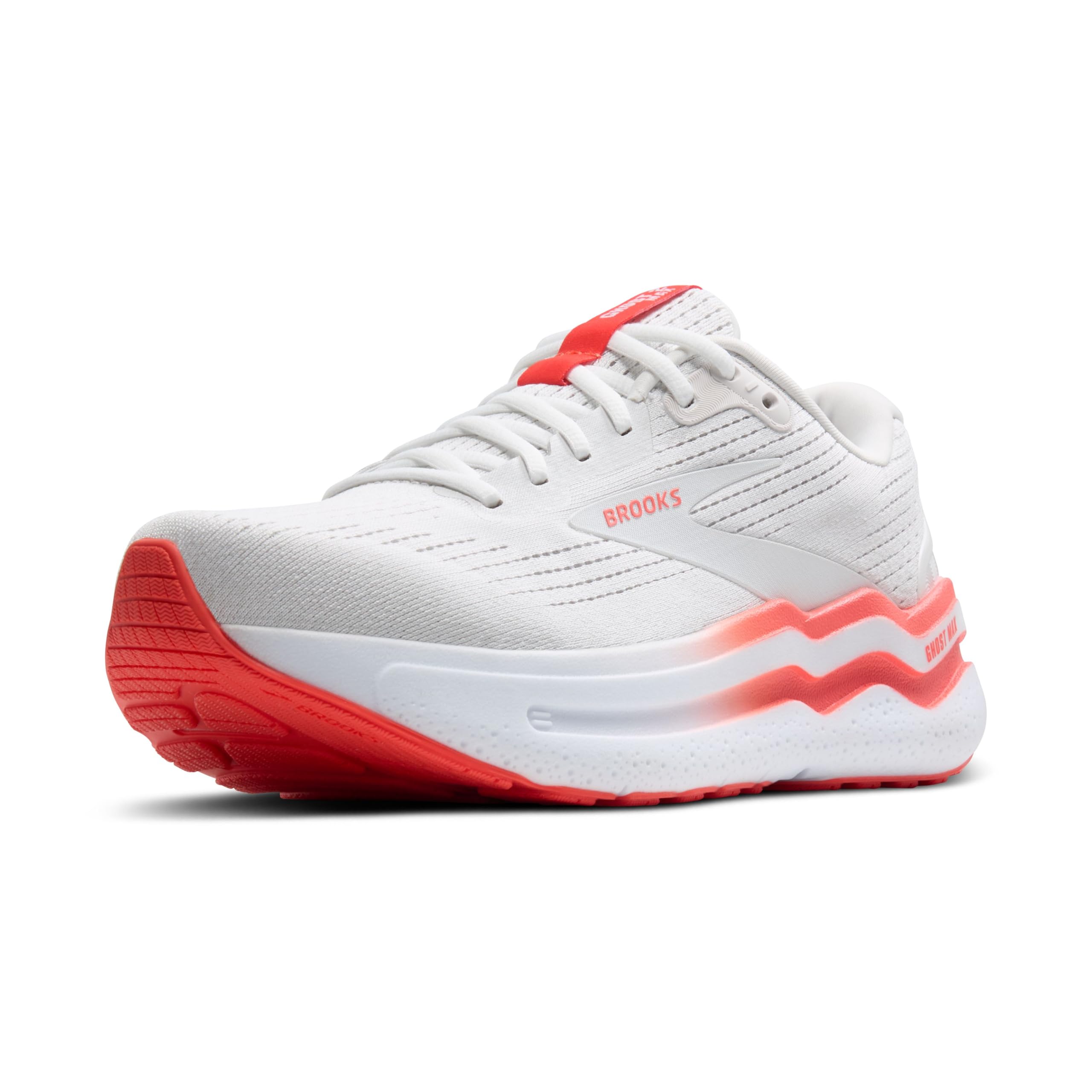 Brooks Women’s Ghost Max 2 Neutral Running & Walking Shoe - White/Hot Coral - 6.5 Medium Image