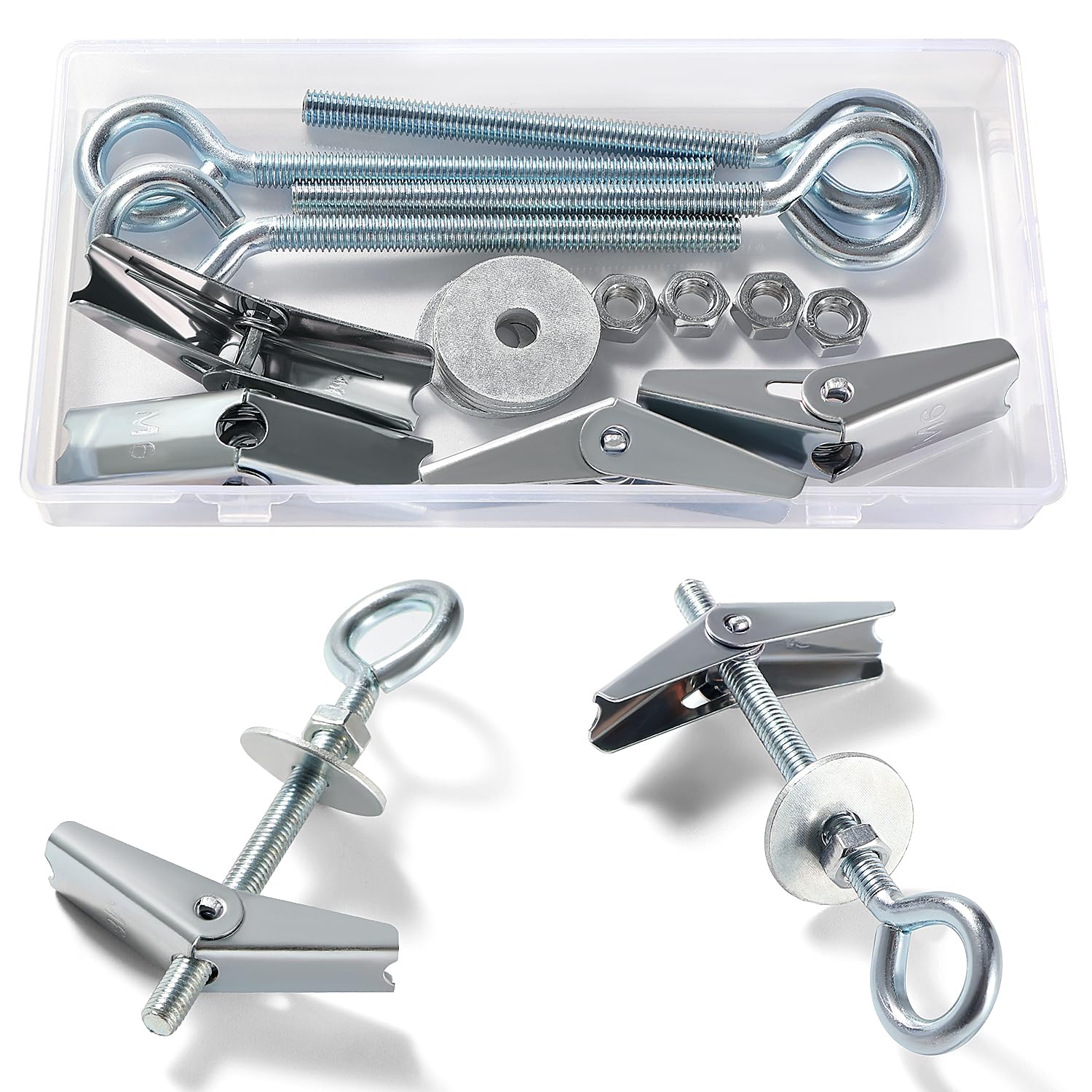Lyeteung 4 Sets M6 Wing Spring Hook, Spring Toggle Wing Closed Hook, Ceiling Plasterboard Mount Hook, with Hex Nuts, Washers, for Plasterboard Hollow Walls Hanging Plants Fixing