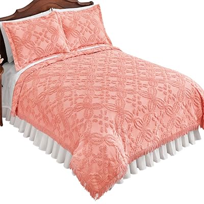 Double Lattice Design Carrie Chenille Coverlet with Tufted Texture