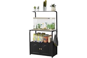 affeivul 40 Gallon Fish Tank Stand with Storage Cabinet, 5-10 Gallon Fish Tank Stand, Aquarium Stand 20 Gallon with Power Outlets and Led Light, Turtle/Breeder/Reptile Tank Stand - 458 LBS，Black
