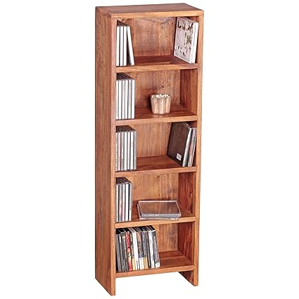 FineBuy CD Regal Massivholz Standregal 90 cm hoch CD-Aufbewahrung 5 Fächer Bücherregal Natur Landhaus-Stil