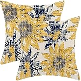 BETGINY Vintage Floral Pillow Covers 18 x 18 Inch Set of 2, Navy Blue Yellow Retro Sunflower Flowers Decorative Throw Pillow Covers Outdoor Linen Farmhouse Modern Art Pillowcases for Couch Sofa Decor