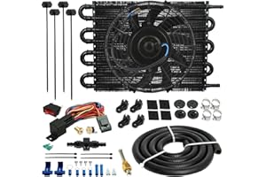 American Volt 8 Row Auto Transmission Oil Cooler 9" Inch Electric Fan & 6AN In-line Hose Thermostat Switch Car Truck Wiring K