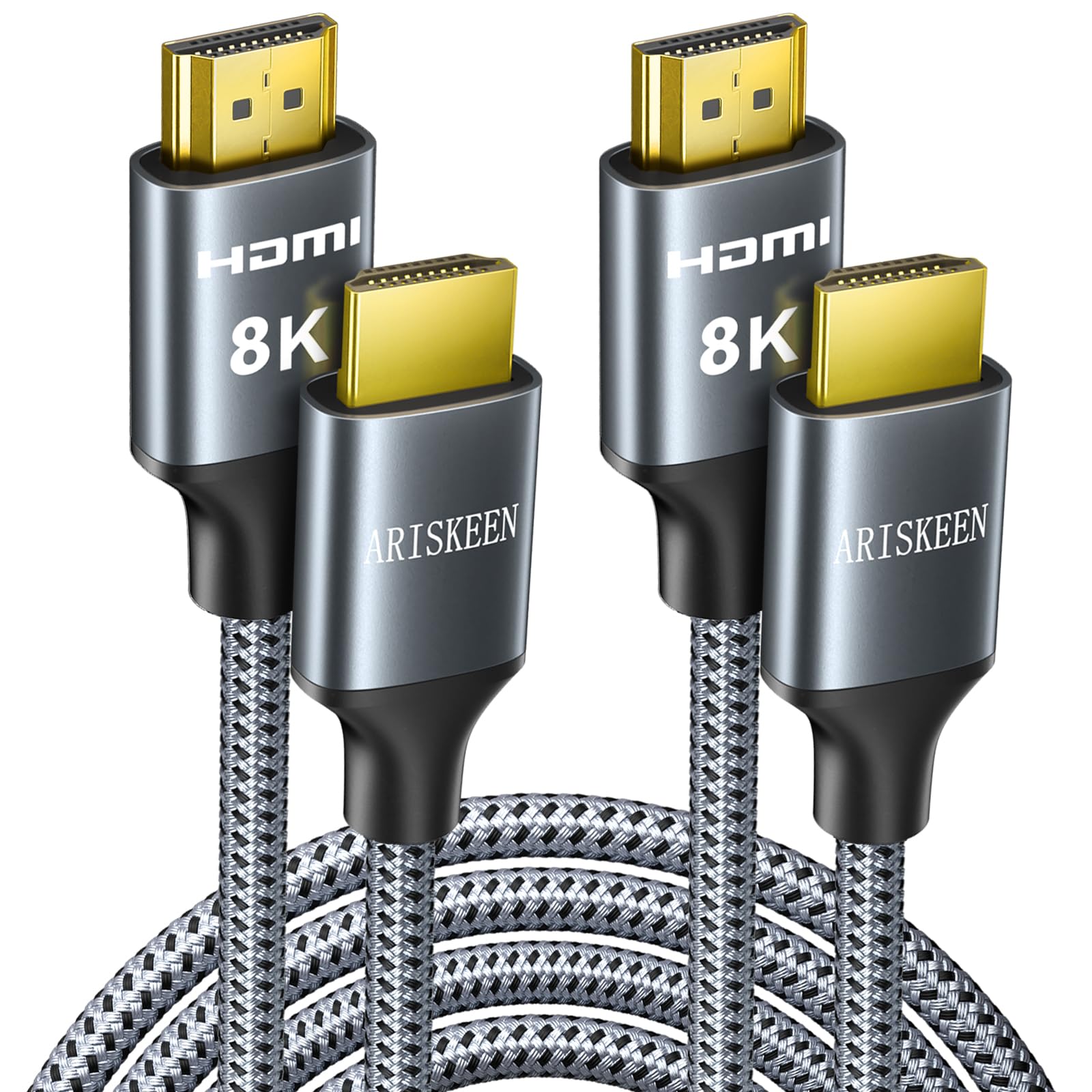 ARISKEEN 8K HDMI 2.1 Cable 2.5M 2Pack, High-Speed 48Gbps HDMI 2.1 Cable, Supports 8K@60HZ, 4K@120Hz, Compatible with PS5/4 TV Monitor Blu-ray Soundbar DVD Laptop