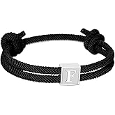 BHDJSHX Valentines Day Gifts for Him,Rope Initial Bracelet for Men, Stainless Steel A-Z Letter Charm Bracelet, Handmade Braided Men Wrist Adjustable 7-13 Inches Alphabet Jewelry Gift For Men Women
