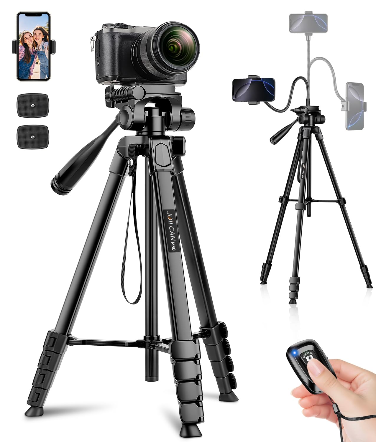 JOILCAN Camera Tripod for DSLR Canon Nikon Sony, 81"/206cm New Gooseneck Tripod, Aluminum Lightweight Camera Tripod Stand for Travel Video Photography Vlog, Compact Tripod for Camera