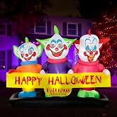 BLOWOUT FUN 6ft Long Halloween Inflatable Three Killer Clowns Decoration | Build in Lights Blow up Decor for Lawn Patio Indoor Outdoor Home Yard Party Art Decoration