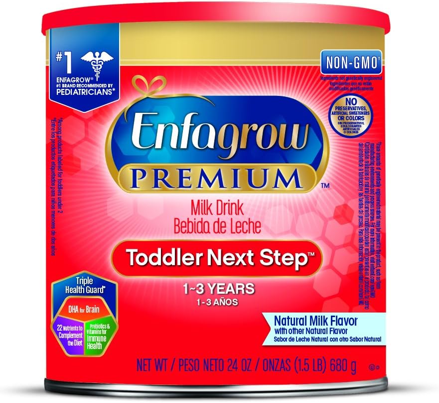 Enfagrow Premium Toddler Nutritional Drink 24 oz. Powder Can, Dual Prebiotics for Immune Support, DHA for Brain Development, Iron, Non-GMO, Vanilla Flavor (Former Toddler Next Step) from Enfamil