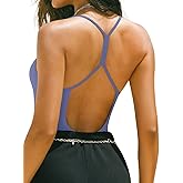 REORIA Women's Sexy Scoop Neck Backless Bodysuits Open T-Back Cami Sleeveless Bodysuit Tank Top Trendy