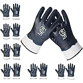 Oil Resistant Gloves for Men & Women, Fuel Hauler Glove for Truck Drivers, Blue Nitrile Coated Bulk (6 & 12 Pairs, Medium)