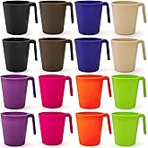 DEAYOU Set of 16 Wheat Straw Cups with Handles, 17 OZ Unbreakable Plastic Coffee Mugs Reusable, Lightweight Drinking Cups for Tea, Camping, RV, Dishwasher and Microwave Safe, BPA Free, Vibrant Color