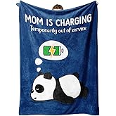 Craftique Funny Gifts for Mom Birthday Valentines Day - Mom is Charging Blanket- New Moms Gifts for Women, Super Soft Blanket Throw for Napping Travel, 60”×50”