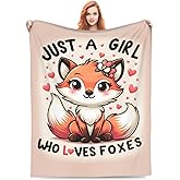 amepay Cute Fox Blanket Gifts for Kids Just a GILR Who Loves Foxes Cartoon Flannel Throw Blankets Soft Comfy Lightweight for Home Decor Couch Bed Sofa 60x50 Inches