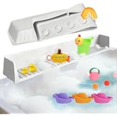 Bathtub Splash Guard for Kids Adult - Bathtub Tray 31IN Silicone Bath Tub Tray Shelf with 11 Suction Cups, Bathtub Accessories Bath Toy Holder Play Shelf , Sink Side Splash Guard Tray, Gray