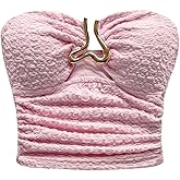 SOLY HUX Women's Summer Tube Tops Strapless Sleeveless Cut Out Ruched Bandeau Y2k Going Out Crop Top Plain Light Pink Small