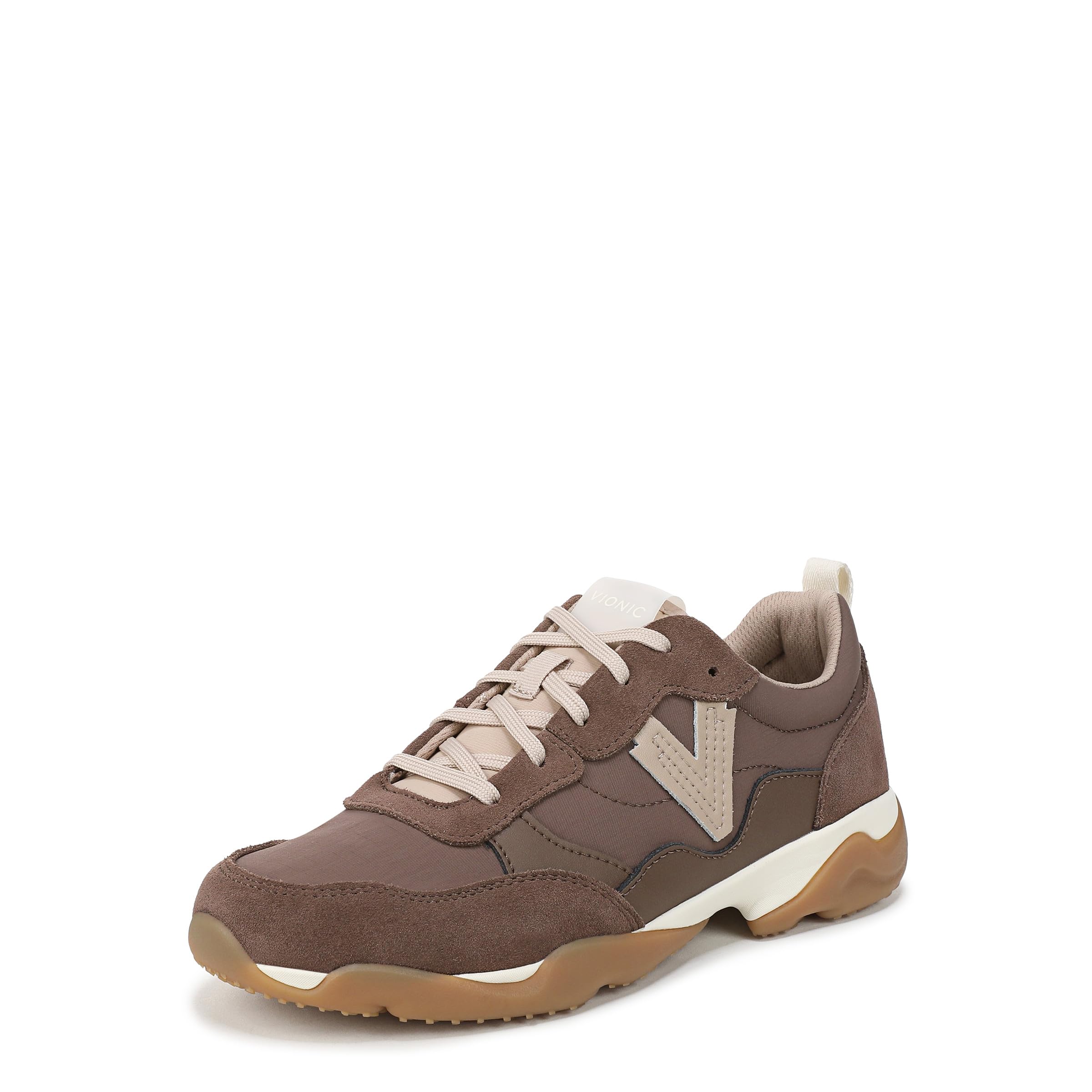 Vionic Women’s Walk Slim Glide Sneaker Driftwood Brown Leather and Suede 10 M