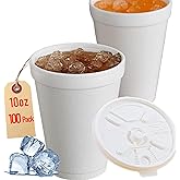 10OZ Foam Cups With Lids for Hot & Cold Drinks, USA-Made 100-Pack - Ideal Styrofoam Coffee Cups, Insulating To-Go Cups for Soda, Tea, Juice - Sturdy, Disposable & comparable to Industry standard 10J10
