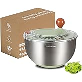 Lunememo Stainless Steel Salad Spinner, Lettuce Spinner with Drain, Non-Slip Base, Stop Button, Vegetable Dryer, BPA Free, 5.